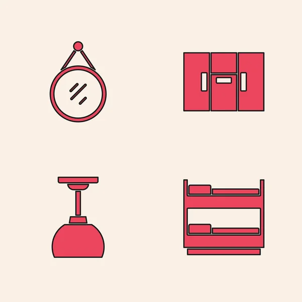 Set Bunk bed, Mirror, Wardrobe and Lamp hanging icon. Vector — 스톡 벡터