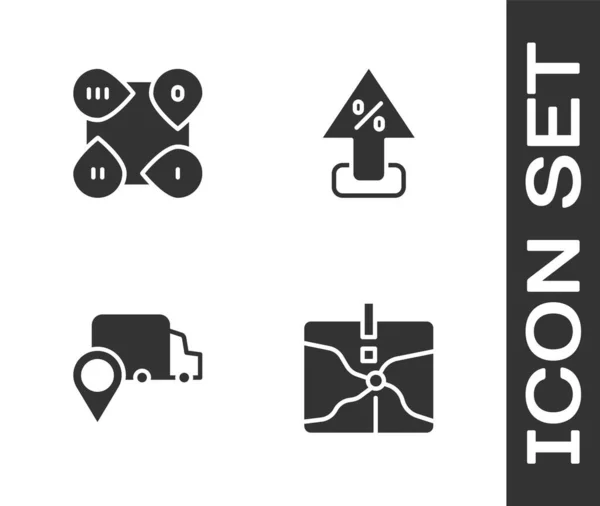 Schnittpunkt, Infografik-Element, Auslieferungsverfolgung und Pfeilsymbol in Prozent einstellen. Vektor — Stockvektor