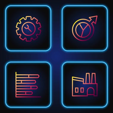 Fabrika, Pasta grafiği bilgileri, İngiliz anahtarı, dişli ve finansal büyüme. Renk simgeleri. Vektör