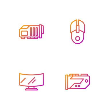 Satır çizgisi Video kartı, Bilgisayar monitörü ekranı ve fareyi ayarla. Renk simgeleri. Vektör