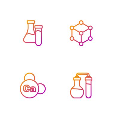 Test tüpü, mineral kalsiyum ve molekülü hazırlayın. Renk simgeleri. Vektör