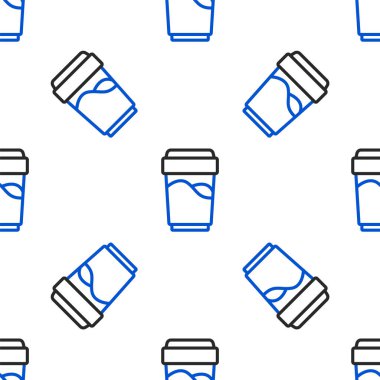 Su ikonuna sahip çizgi camları beyaz zeminde izole edilmiş kusursuz desen. Soda bardağı. Renkli taslak konsepti. Vektör