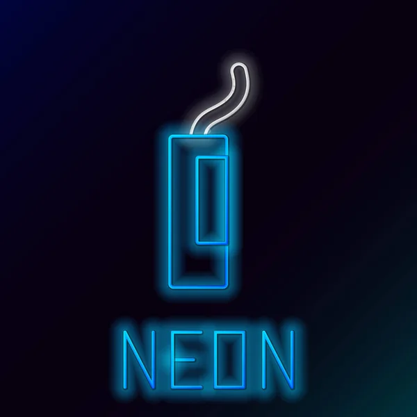 Gloeiende neon lijn Ontploffen dynamiet bom stick pictogram geïsoleerd op zwarte achtergrond. Tijdbom - explosiegevaar concept. Kleurrijk concept. Vector — Stockvector