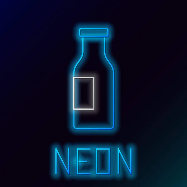 Gloeiende neon lijn Gesloten glazen fles met melk pictogram geïsoleerd op zwarte achtergrond. Kleurrijk concept. Vector — Stockvector
