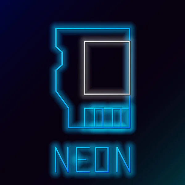 Glödande neon line SD-kort ikon isolerad på svart bakgrund. Minneskort. Adapter ikonen. Färgstarkt skisskoncept. Vektor — Stock vektor