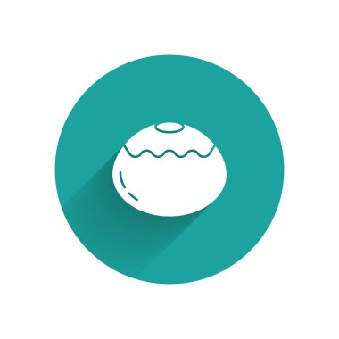 Uzun gölgeli beyaz Yahudi tatlı fırın ikonu. Hanuka sufganiyot. Yahudi paskalya pastası. Yeşil daire düğmesi. Vektör