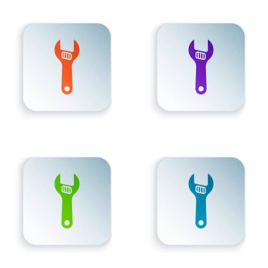 Renk Ayarlanabilir anahtar simgesi beyaz arkaplanda izole edildi. Kare düğmelere renkli simgeleri yerleştir. Vektör