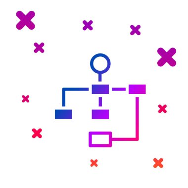Renk İş hiyerarşisi organogram grafik bilgi simgesi beyaz arkaplanda izole edildi. Kurumsal yapı grafik elementleri. Kademeli rastgele dinamik şekiller. Vektör