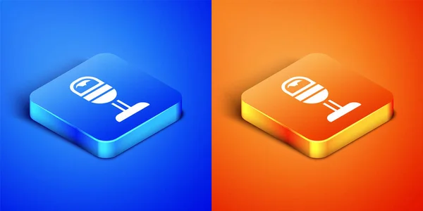 Isometric Trash can icon isolated on blue and orange background. Garbage bin sign. Recycle basket icon. Office trash icon. Square button. Vector — Stock Vector