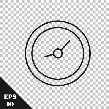 Şeffaf arkaplanda siyah çizgi saat simgesi izole edildi. Zaman sembolü. Vektör İllüstrasyonu