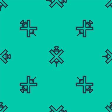 Mavi çizgi. Doping şırınga simgesi yok. Yeşil arka planda kusursuz desen izole edildi. Vektör