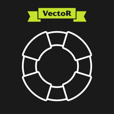 Beyaz çizgi Lifebuoy simgesi siyah arkaplanda izole edildi. Can simidi sembolü. Vektör