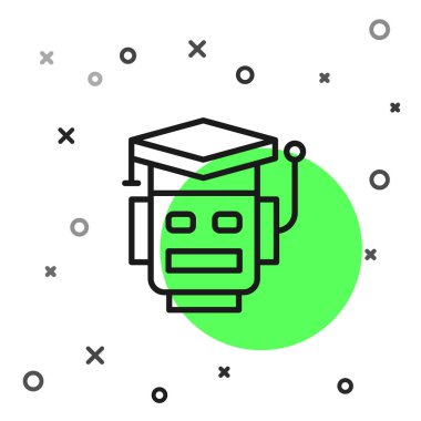 Siyah çizgi robot simgesi beyaz arkaplanda izole edildi. Yapay zeka, makine öğrenme, bulut hesaplama. Vektör