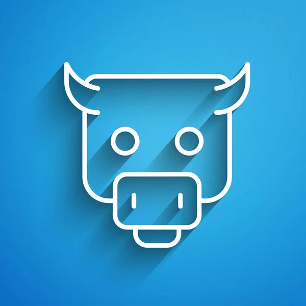 Fehér vonal Bull piaci ikon elszigetelt kék alapon. Pénzügyi és tőzsdei befektetési piaci koncepció. Hosszú árnyék. Vektor — Stock Vector
