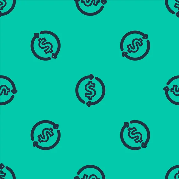 Línea azul Crecimiento financiero e icono de moneda de dólar aislado patrón sin costura sobre fondo verde. Aumento de los ingresos. Vector — Archivo Imágenes Vectoriales