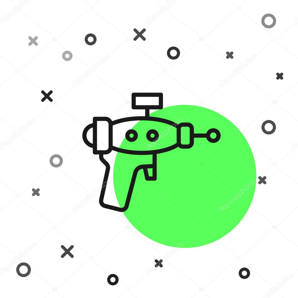 Black line Ray gun icon isolated on white background. Laser weapon. Space blaster. Vector
