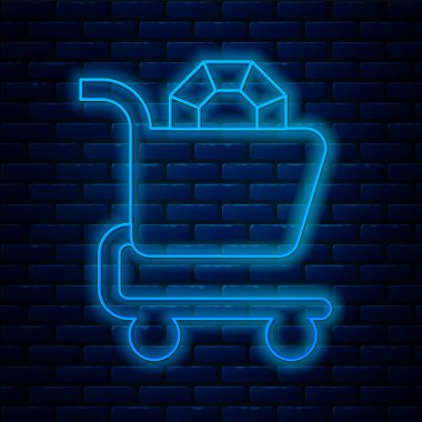 Parlayan neon hattı mücevher çevrimiçi alışveriş ikonu tuğla duvar arka planında izole edilmiş. Vektör