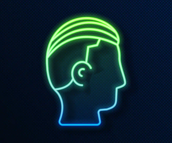 Leuchtende Neon Line Frisur für Männer Ikone isoliert auf blauem Hintergrund. Vektor — Stockvektor