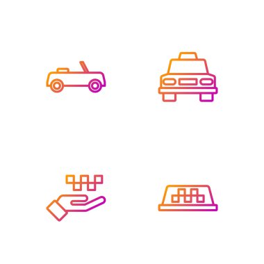 Taksi durağı, taksi durağı, araba ve el. Renk simgeleri. Vektör