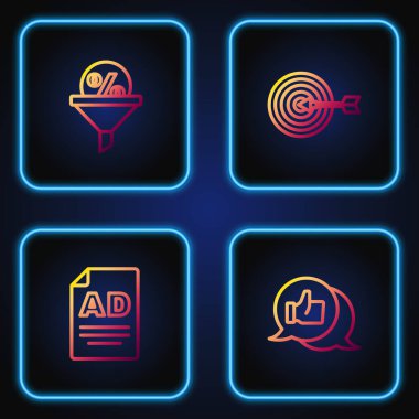 Müşteri sıralamasını, reklamcılığı, yönetim kurulunu ve hedefi belirleyin. Renk simgeleri. Vektör