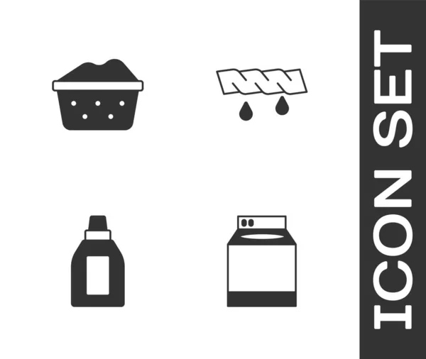 Set Washer, Bacia com suds de sabão, Garrafa para agente de limpeza e ícone de roupas Squeeze. Vetor —  Vetores de Stock
