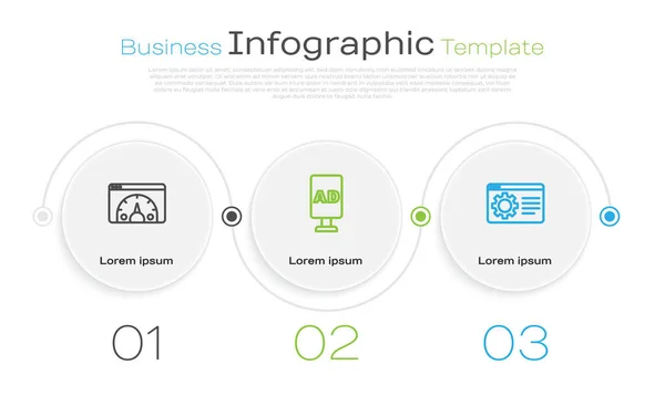 Definir linha estatística site, Publicidade e configuração do navegador. Modelo de infográfico de negócios. Vetor — Vetor de Stock