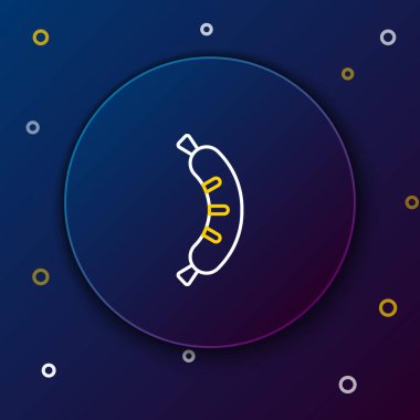 Hotdog sandviç simgesi mavi arkaplanda izole edildi. Sosis ikonu. Sokak fast food menüsü. Renkli taslak konsepti. Vektör