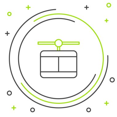 Beyaz arkaplanda çizgi kablo araba simgesi izole edildi. Füniküler işaret. Renkli taslak konsepti. Vektör