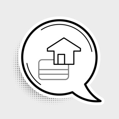 Çizgi kredi kartı simgesi gri arkaplanda izole edildi. Çevrimiçi ödeme. Nakit çekilmesi. Finansal operasyonlar. Alışveriş tabelası. Renkli taslak konsepti. Vektör