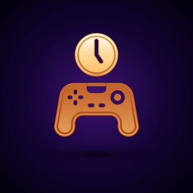 Gold Gamepad of time icon isolated on black background. Time to play games. Game controller.  Vector.