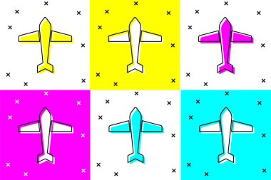 Set Jet fighter icon isolated on color background. Military aircraft.  Vector.