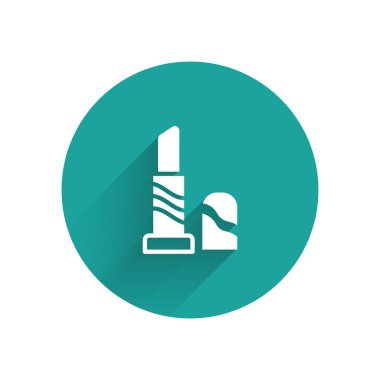 White Lipstick icon isolated with long shadow. 8 March. International Happy Women Day. Green circle button. Vector.