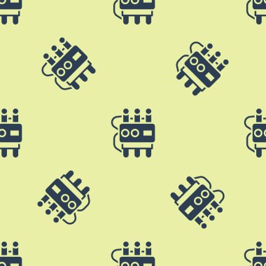 Mavi dinamit bomba çubuğu ve zamanlayıcı ikonu sarı arka planda izole edilmiş pürüzsüz desen. Saatli bomba - patlama tehlikesi kavramı. Vektör.