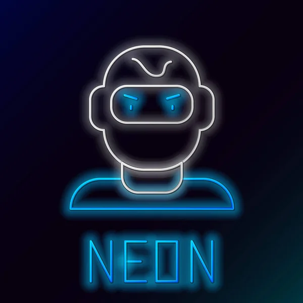 Gloeiende Neon Lijn Dief Masker Pictogram Geïsoleerd Zwarte Achtergrond Bandietenmasker — Stockvector