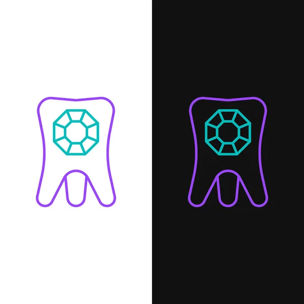 Line Tooth Diamond Icon Isolated White Black Background Colorful Outline — Image vectorielle