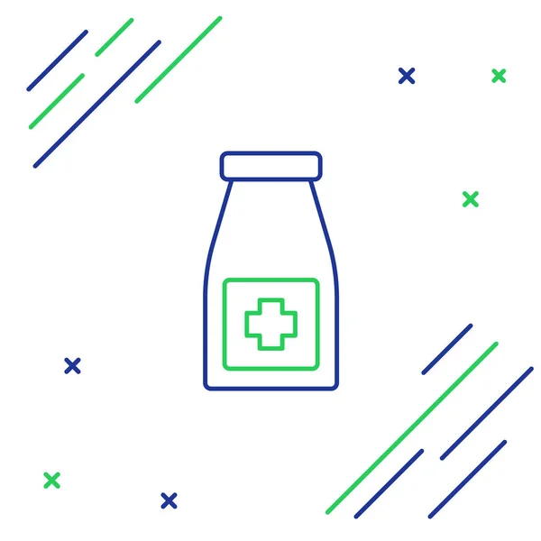 Γραμμή Μπουκάλι Φάρμακο Και Χάπια Εικονίδιο Απομονώνονται Λευκό Φόντο Πινακίδα — Διανυσματικό Αρχείο