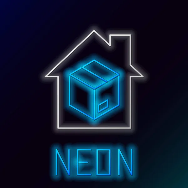 Glödande Neon Line Hem Leverans Tjänster Ikon Isolerad Svart Bakgrund — Stock vektor