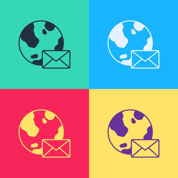 Pop Art Earth Globe Mail Mail Icon Isolated Color Background — ストックベクタ