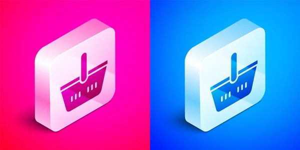 Isometric Shopping Basket Icon Isolated Pink Blue Background Online Buying — Vettoriale Stock