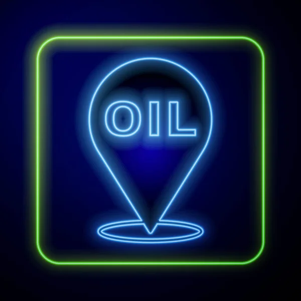 Glowing Neon Refill Petrol Fuel Location Icon Isolated Blue Background — стоковый вектор