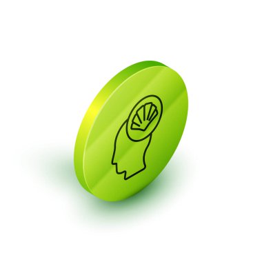 Isometric hattı deniz kabuğu simgesi beyaz arkaplanda izole edildi. Deniz kabuğu işareti. Yeşil daire düğmesi. Vektör.