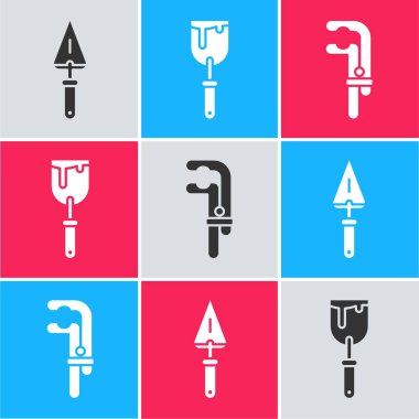 Set Trowel, Putty knife and Clamp tool icon. Vector.