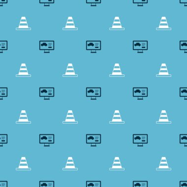Set Diagnostics condition of car and Traffic cone on seamless pattern. Vector