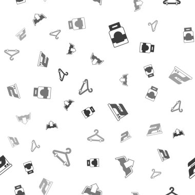 Set Laundry detergent, Washing modes, Electric iron and Hanger wardrobe on seamless pattern. Vector