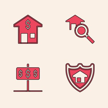 Set House with shield, dollar, Search house and  icon. Vector