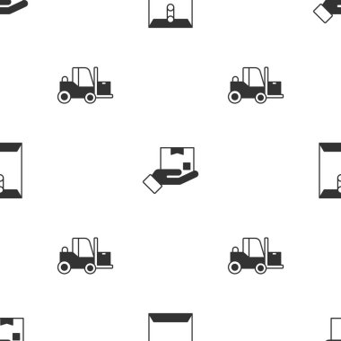 Set Envelope, Delivery hand with box and Forklift truck on seamless pattern. Vector