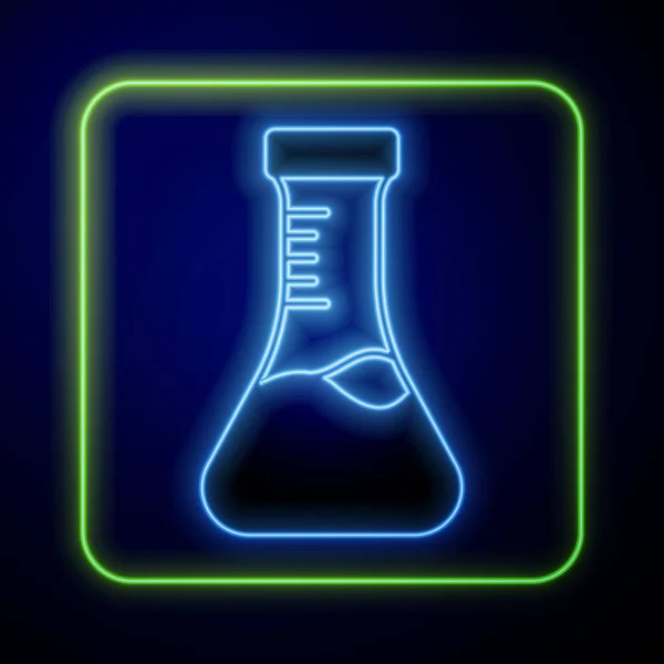 发光的霓虹灯试管和烧瓶化学实验室测试图标隔离在蓝色背景 实验室玻璃器皿标志 — 图库矢量图片