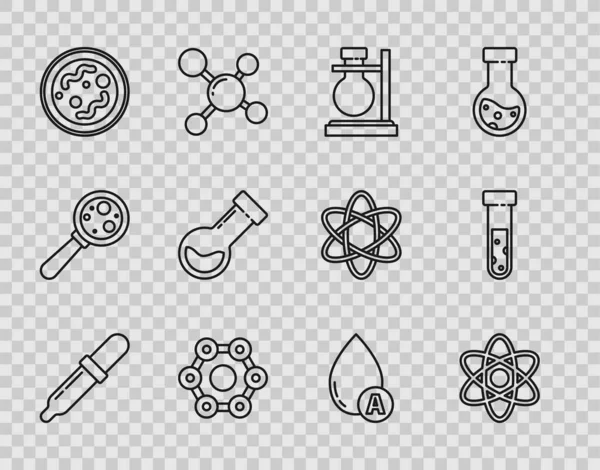 Set Line Pipette Atom Test Tube Flask Stand Chemical Formula — Archivo Imágenes Vectoriales