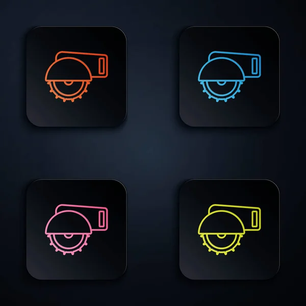Color Neon Line Electric Circular Saw Steel Toothed Disc Icon — 图库矢量图片