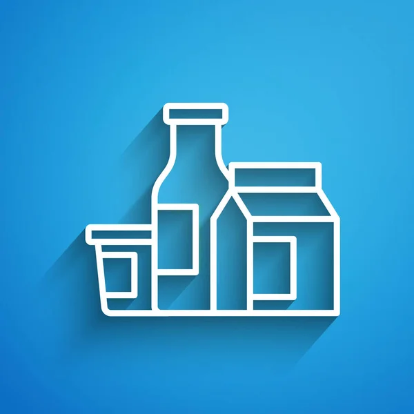 White Line Milk Product Icon Isolated Blue Background Long Shadow — Image vectorielle